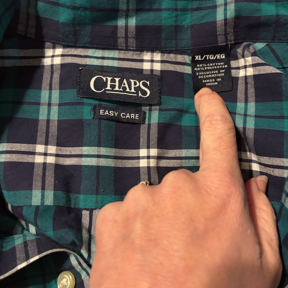 Chaps Men XL Plaid Button Down Shirt Blue Green Long Sleeve Casual Classic Fit - Picture 2 of 3